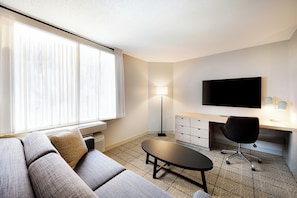 36-inch flat-screen TV with cable channels, TV