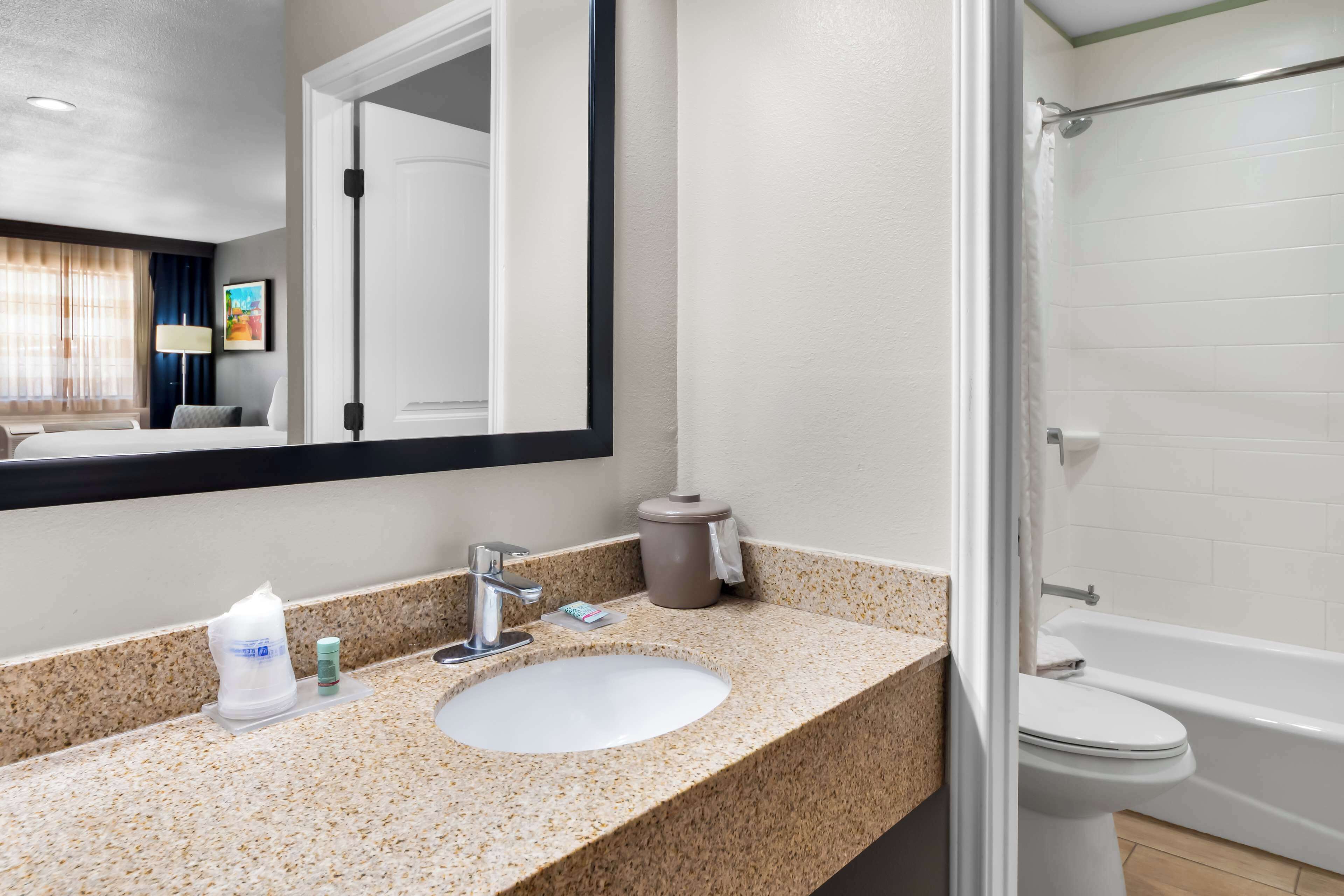 combined shower/bathtub, free toiletries, hair dryer, towels