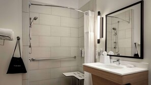 Room, 1 King Bed, Accessible (Mobility & Hearing, Roll-in Shower) | Bathroom shower - Spark by Hilton Houston Bush Intercontinental Airport (Houston)