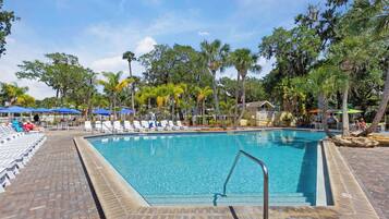 2 outdoor pools, open 7:00 AM to 11:00 PM, pool umbrellas, pool loungers