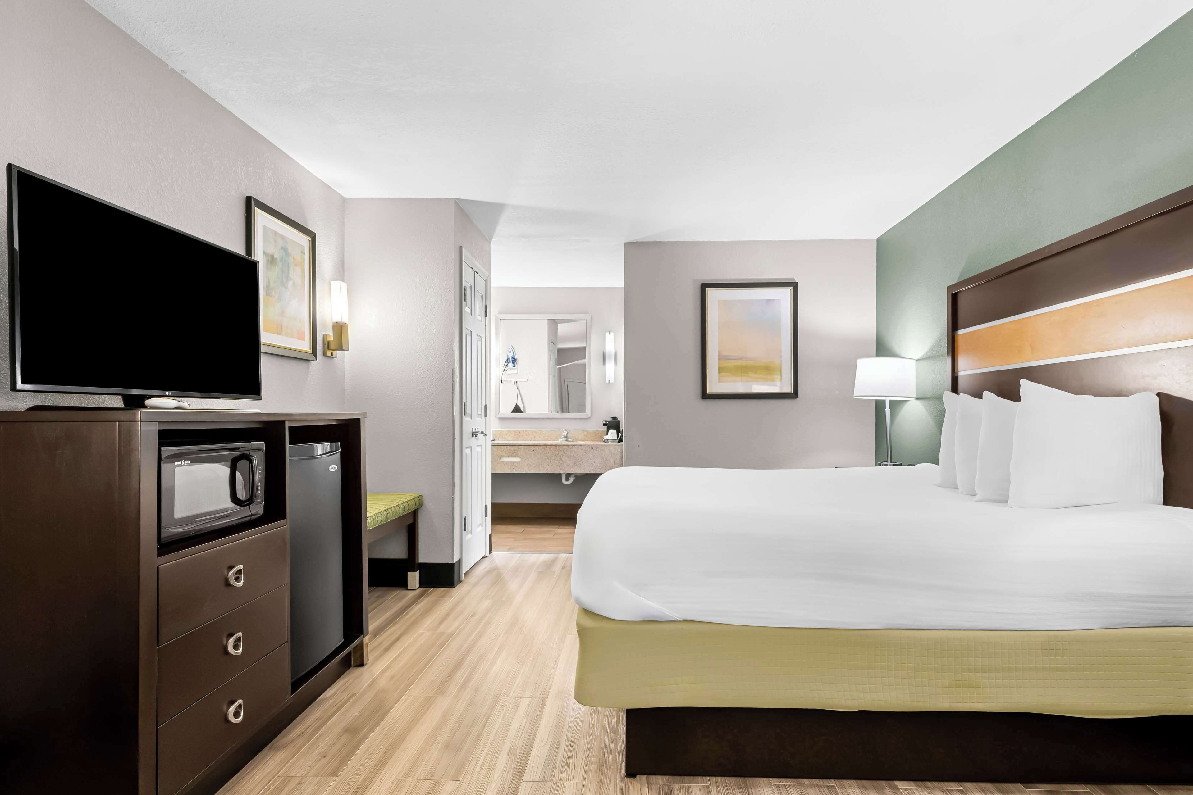 standard room, 1 queen bed, non smoking, refrigerator & microwave | in-room safe, desk, iron/ironing board, rollaway beds