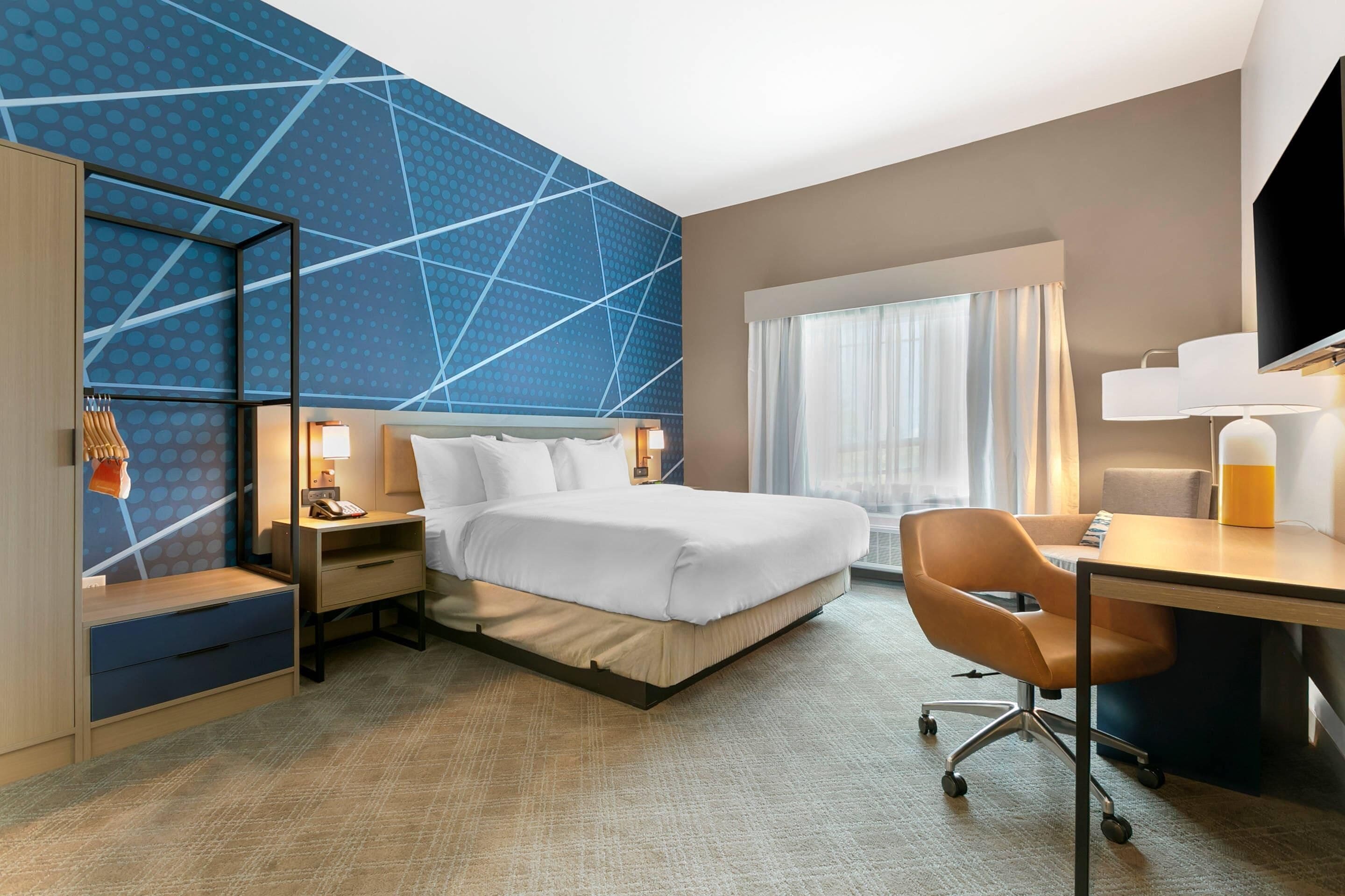 Skrivebord, skrivebord for bærbar PC og blendingsgardiner