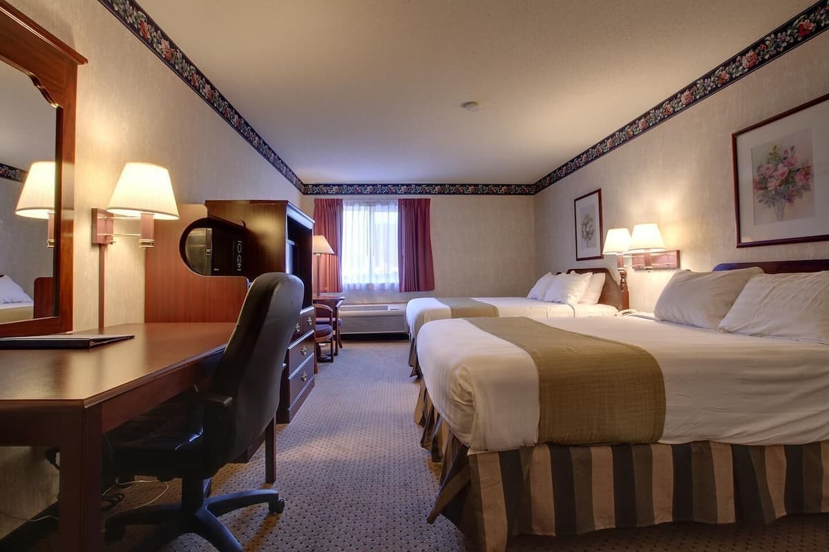 In-room safe, desk, iron/ironing board, cribs (free)