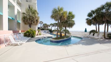 Indoor pool, outdoor pool, sun loungers