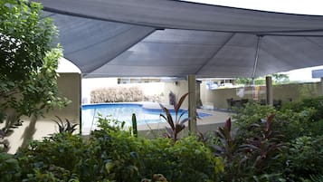 Outdoor pool, pool loungers