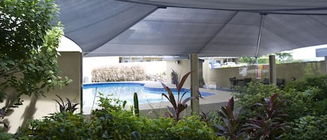 Outdoor pool, sun loungers