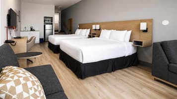 Premium bedding, pillowtop beds, desk, blackout drapes