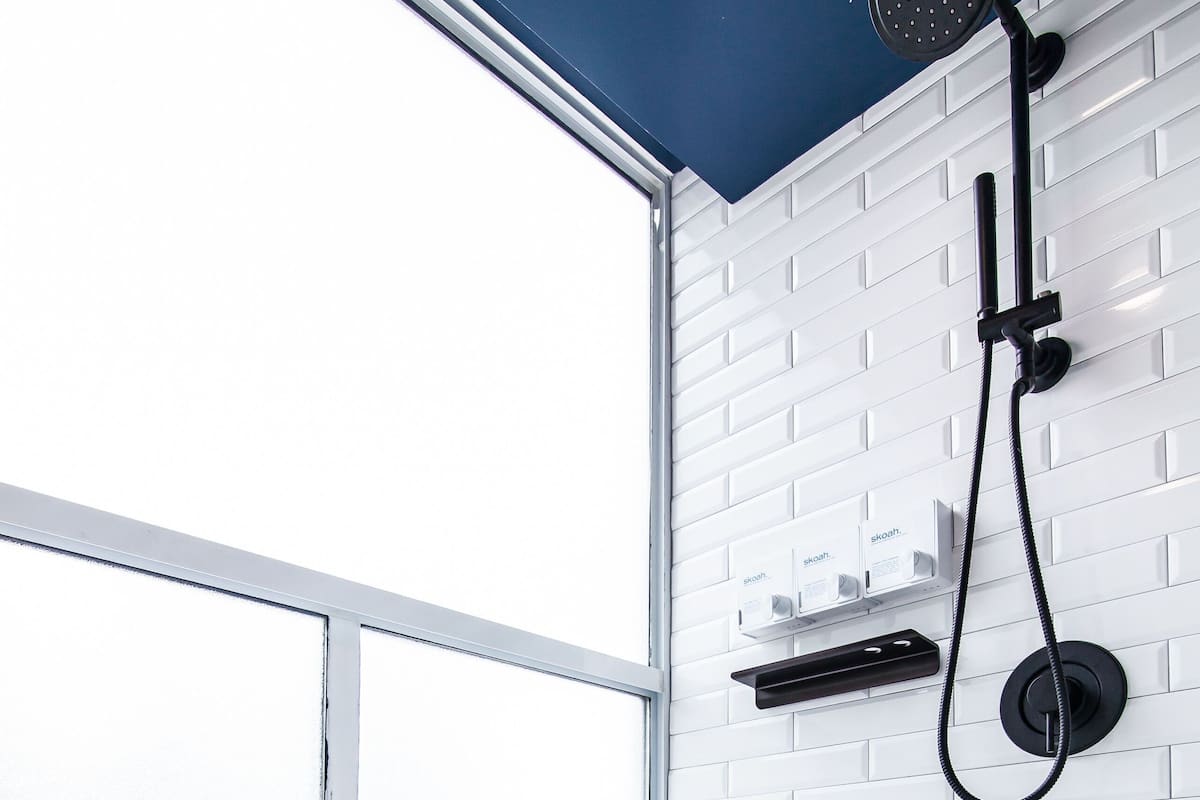 Shower, rainfall showerhead, eco-friendly toiletries, hair dryer