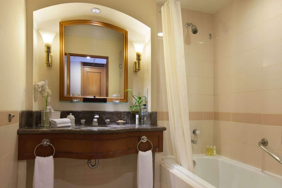 Bathroom | Combined shower/bathtub, free toiletries, hair dryer, bathrobes