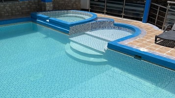 Outdoor pool, pool loungers