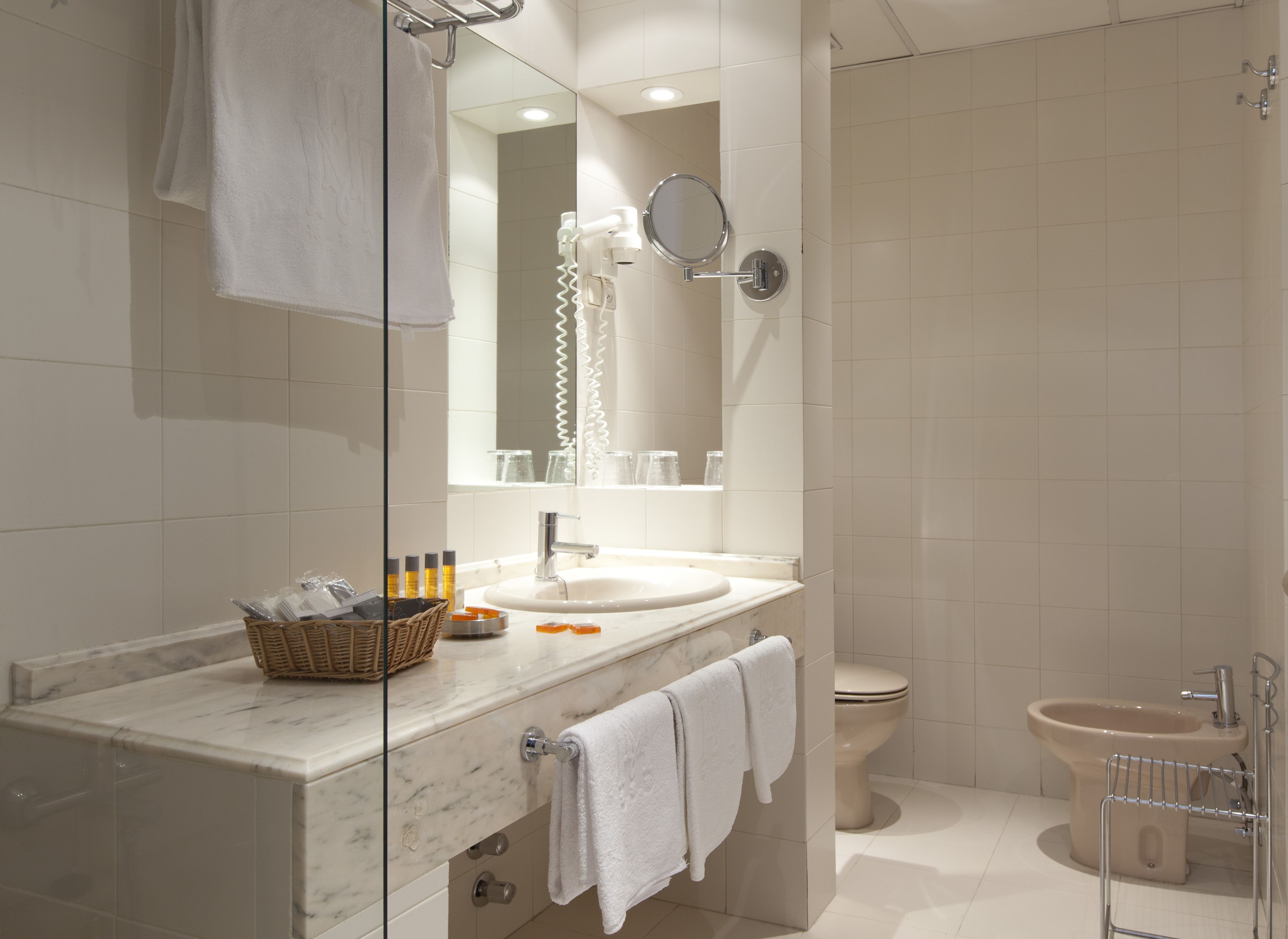 free toiletries, hair dryer, towels, soap