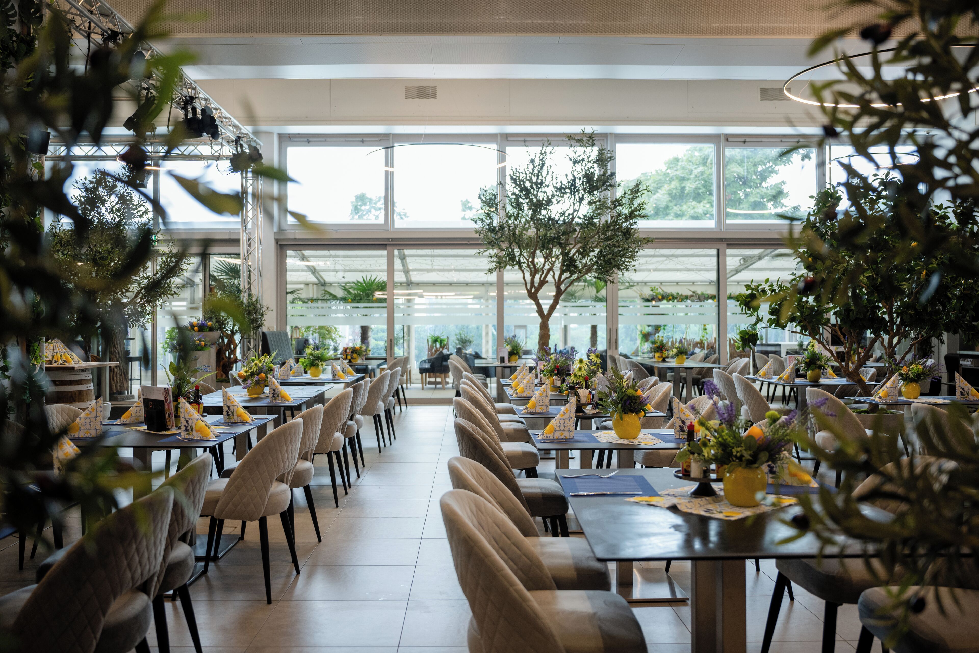 Frühstück, Mittagessen, internationale Küche, Blick auf den Garten 
