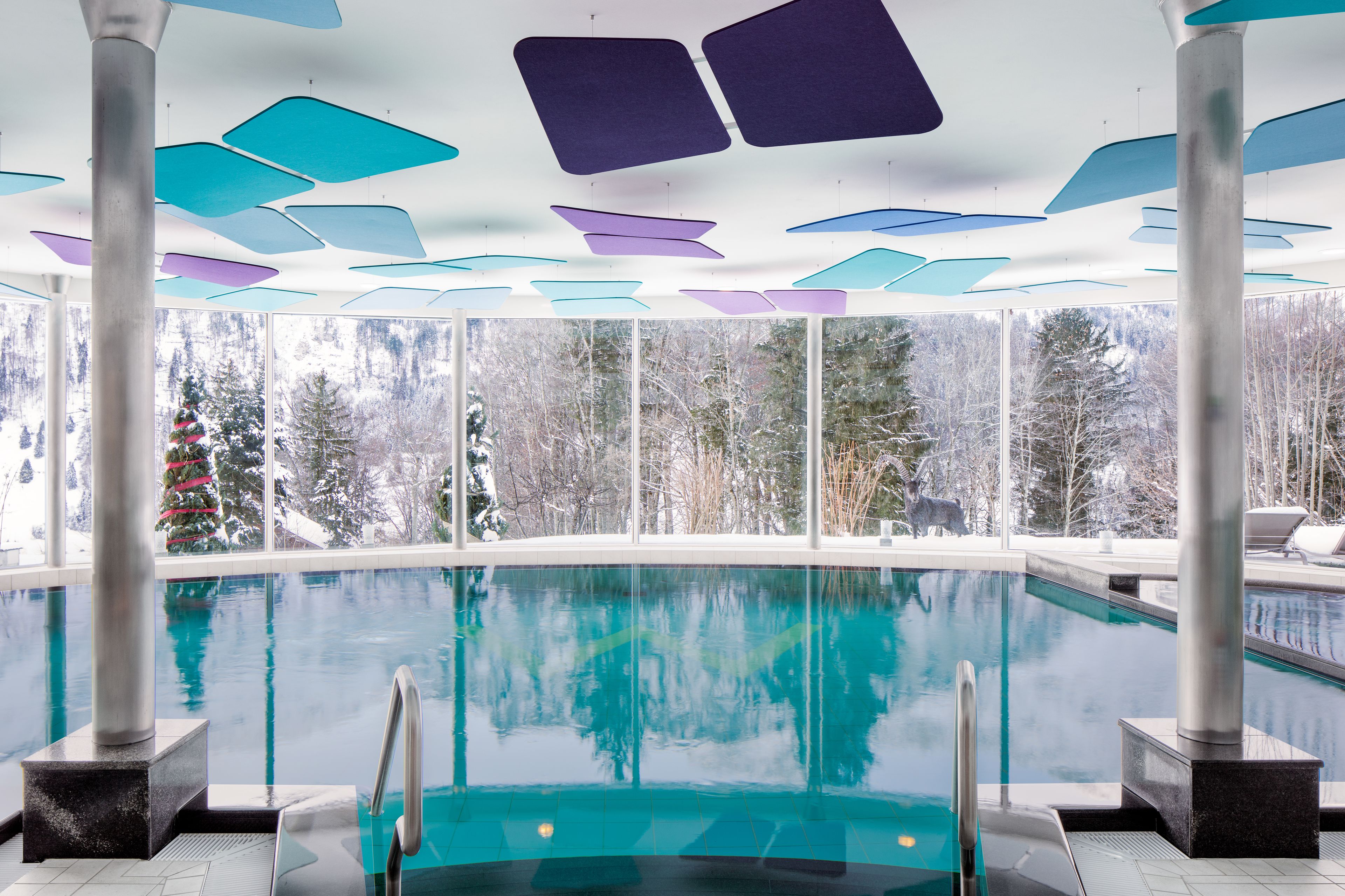 indoor pool, pool loungers