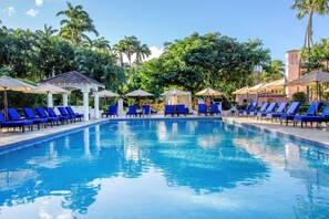 Outdoor pool, free cabanas, pool umbrellas