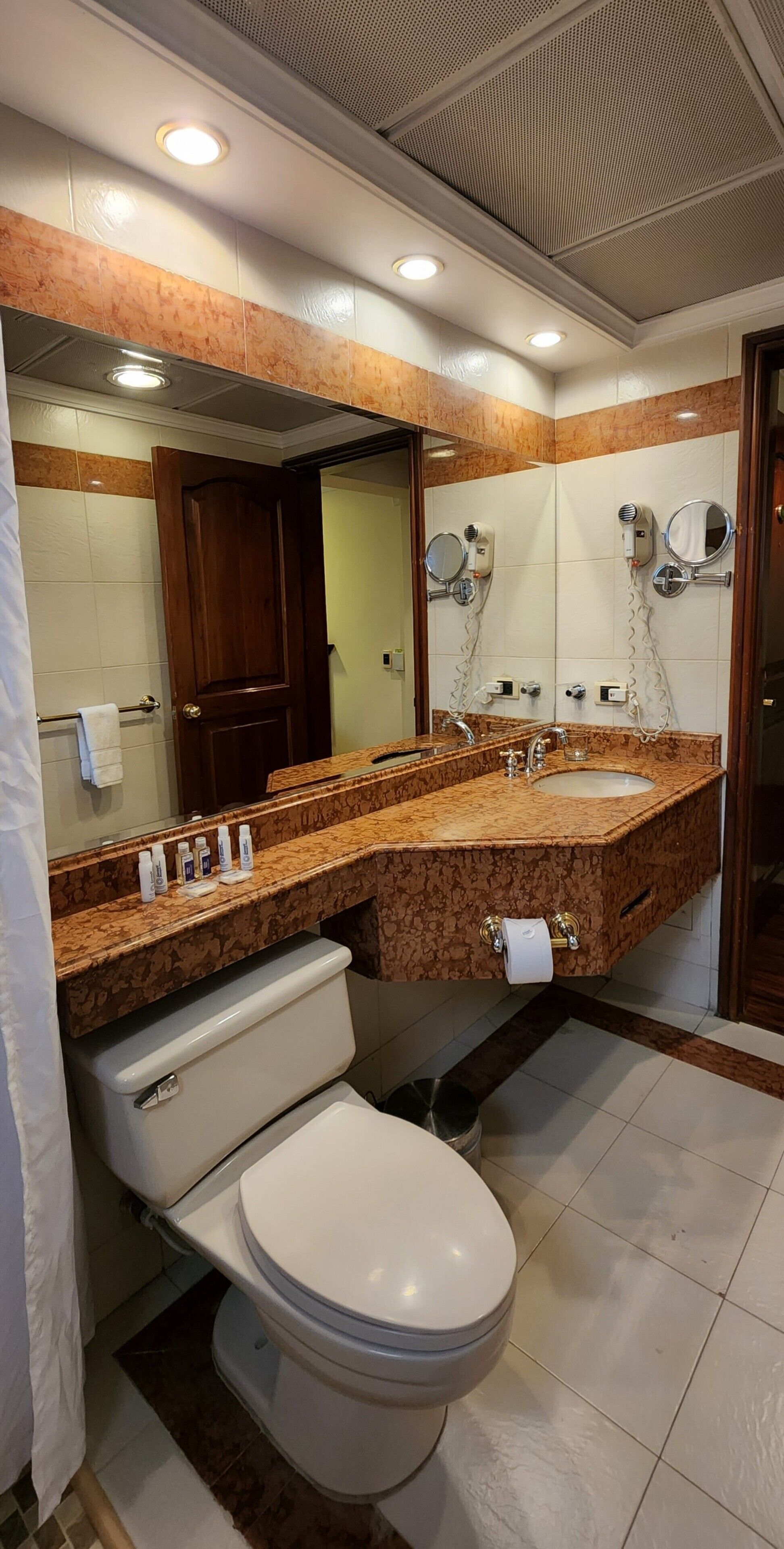 free toiletries, hair dryer, towels