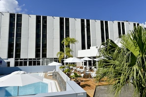 Outdoor pool, pool umbrellas