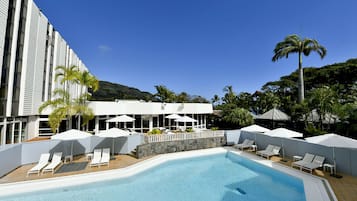 Outdoor pool, pool umbrellas