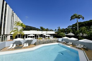 Outdoor pool, pool umbrellas