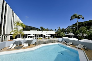 Outdoor pool, pool umbrellas