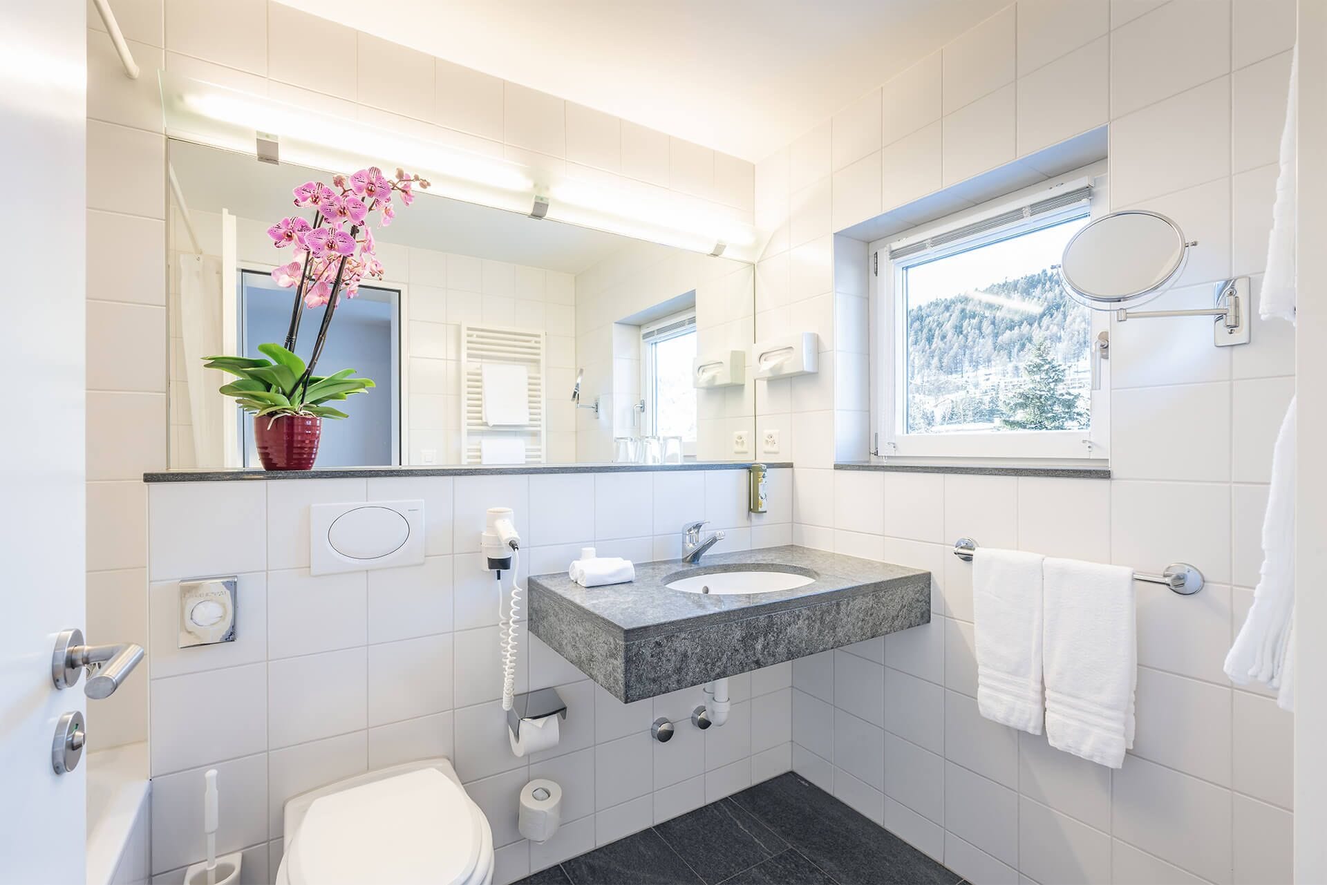 classic double room | bathroom | hair dryer, towels