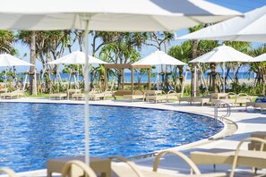 Indoor pool, seasonal outdoor pool, free pool cabanas, pool umbrellas