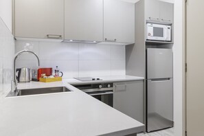 Fridge, microwave, toaster, high chair
