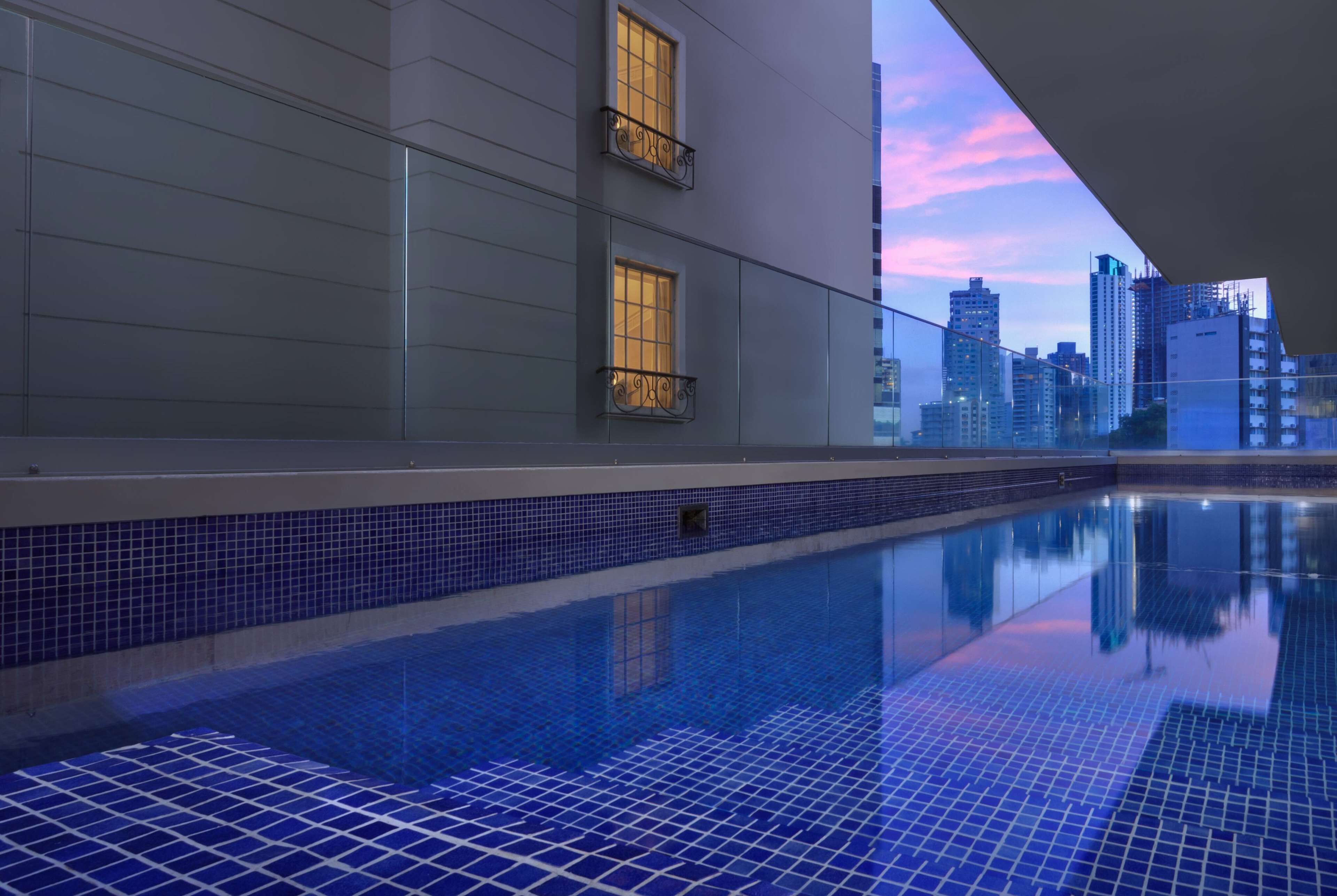 outdoor pool, pool loungers