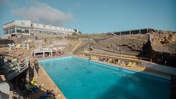 Seasonal outdoor pool, sun loungers