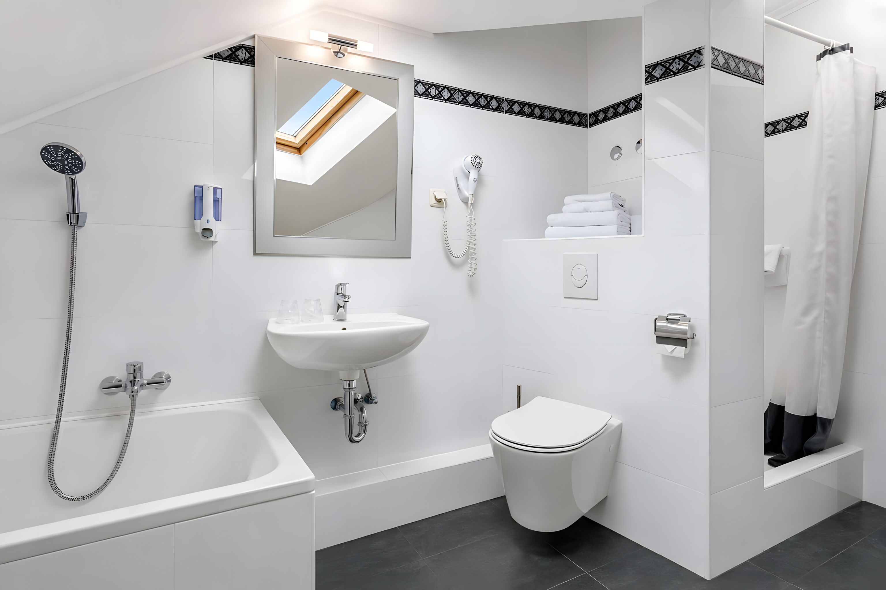 Tweepersoonskamer, 1 kingsize bed | Badkamer | Een douche, gratis toiletartikelen, een haardroger, handdoeken