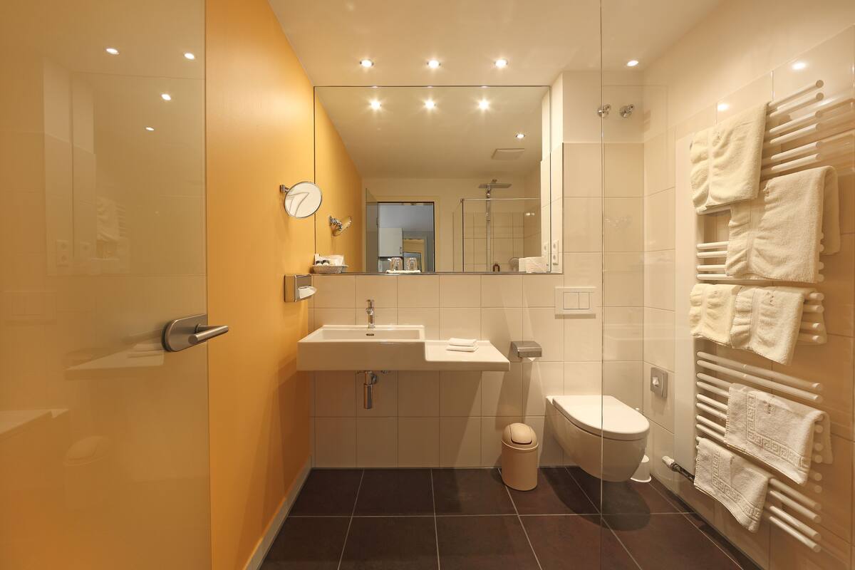 free toiletries, hair dryer, bathrobes, slippers