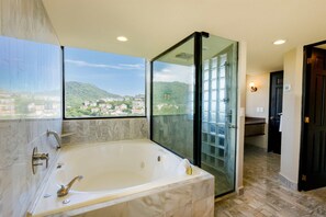 Shower, free toiletries, hair dryer, bathrobes