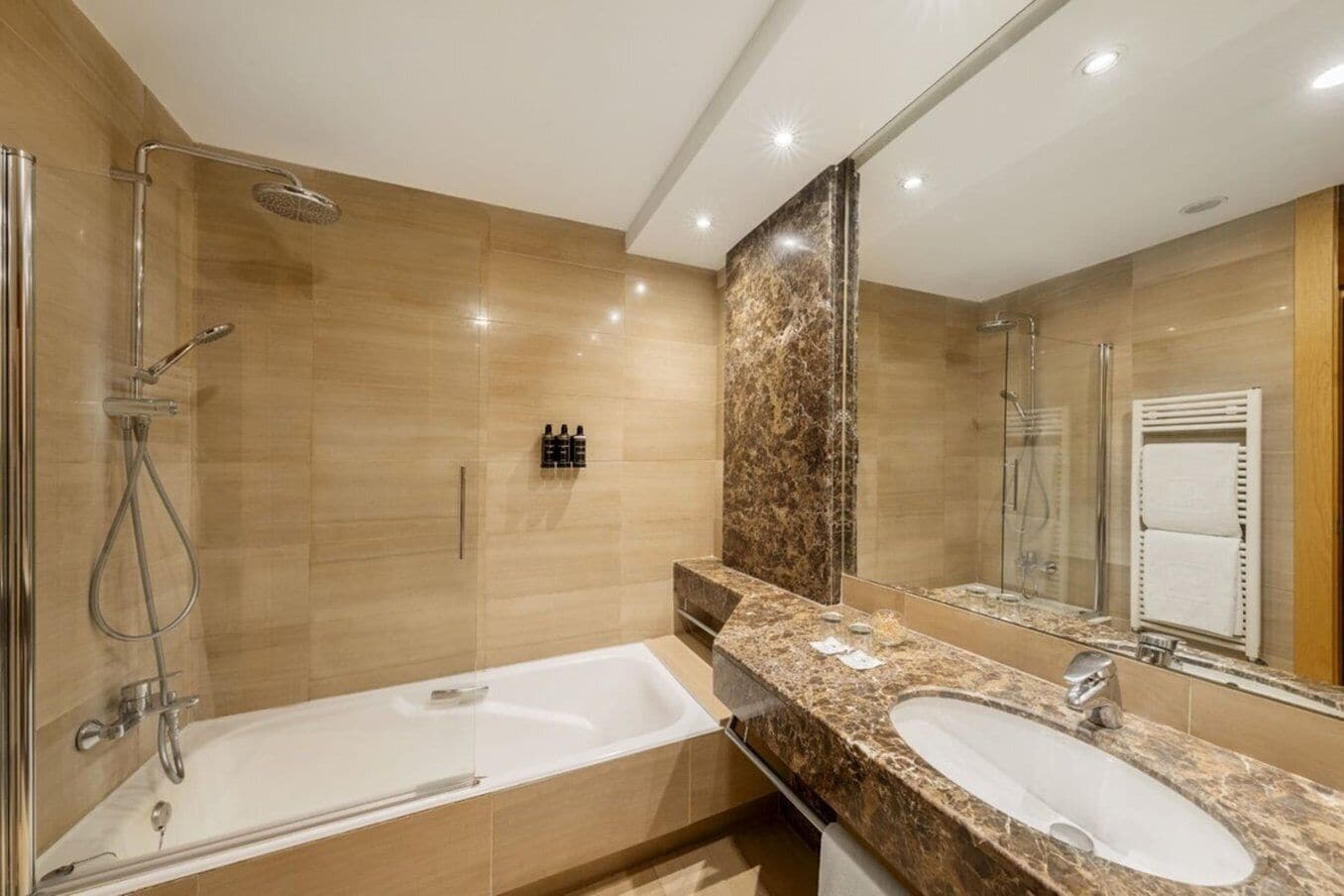 eco-friendly toiletries, hair dryer, bidet, towels