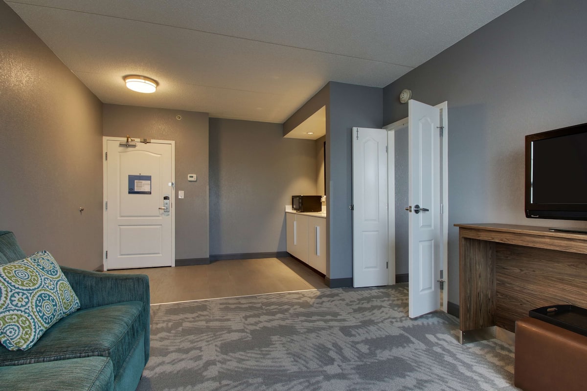 King Suite | Living area | 49-inch LCD TV with satellite channels, TV, pay movies