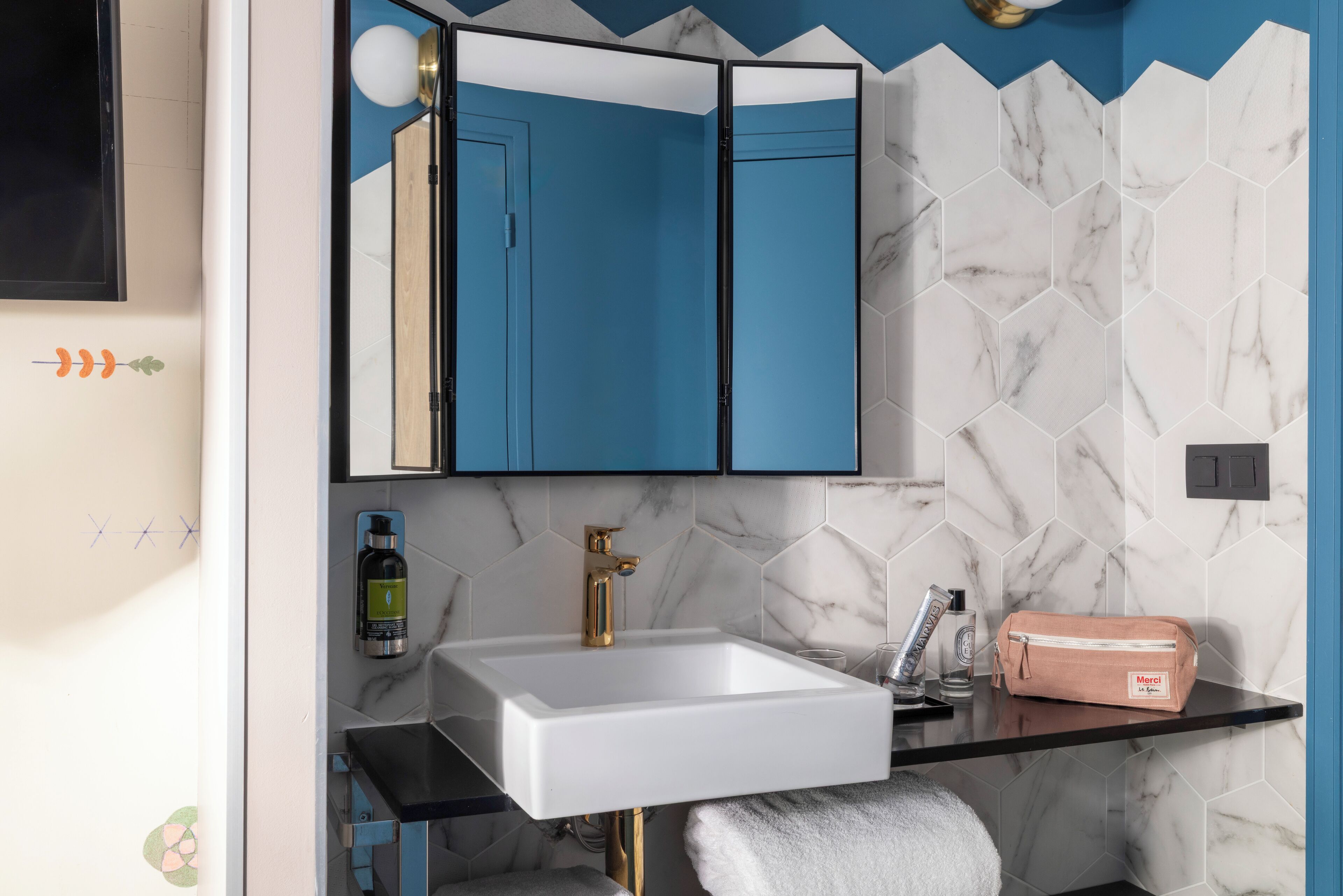 deluxe double room | bathroom | shower, designer toiletries, hair dryer, towels