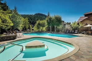 Outdoor pool, open 9:00 AM to 11:00 PM, pool loungers - Legends Whistler, by Lodging Ovations (Whistler)
