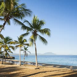 On the beach, sun-loungers, beach towels