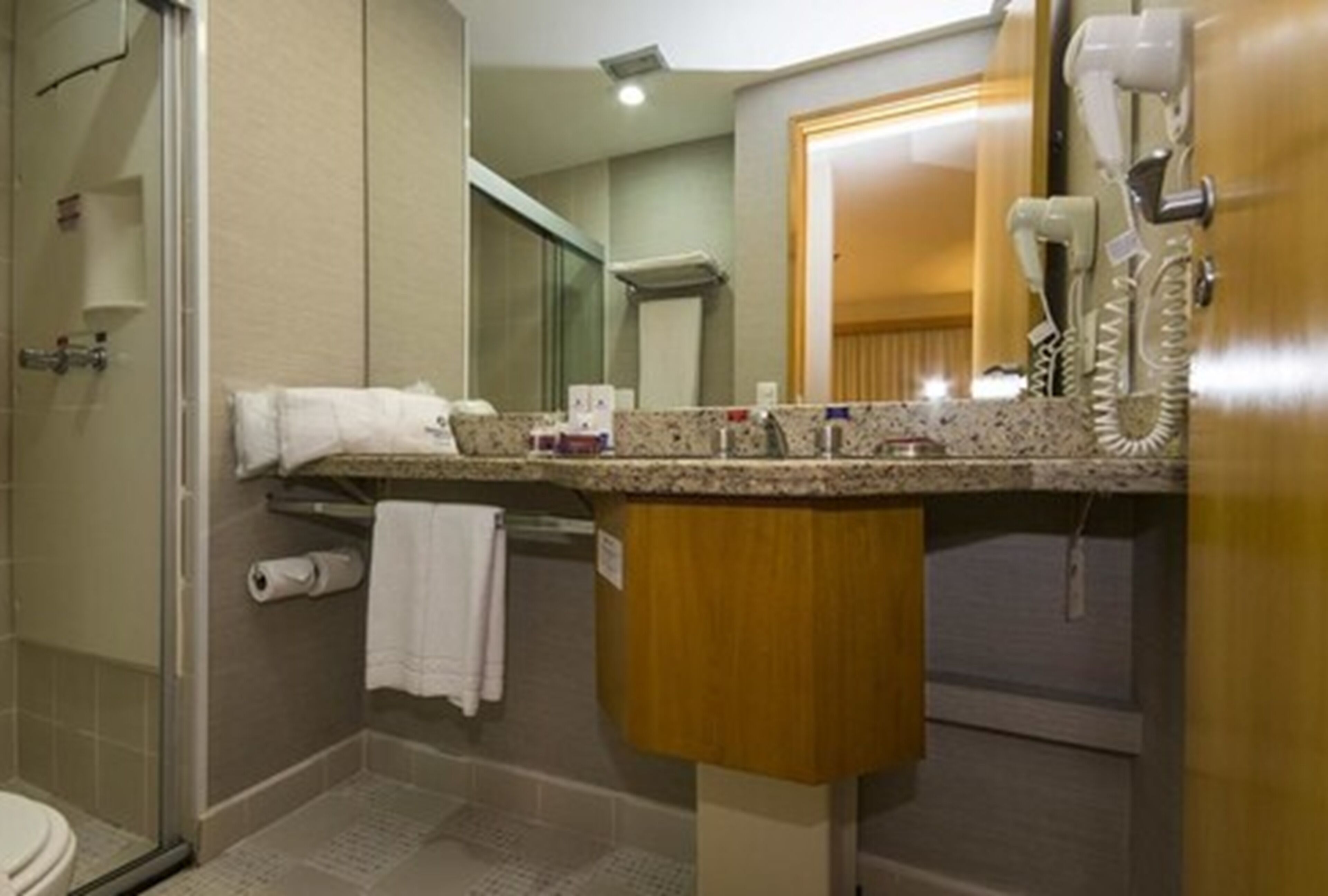 shower, free toiletries, hair dryer, towels