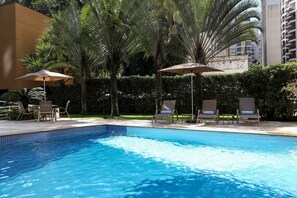 Outdoor pool, sun loungers