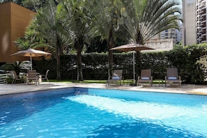 Outdoor pool, sun loungers
