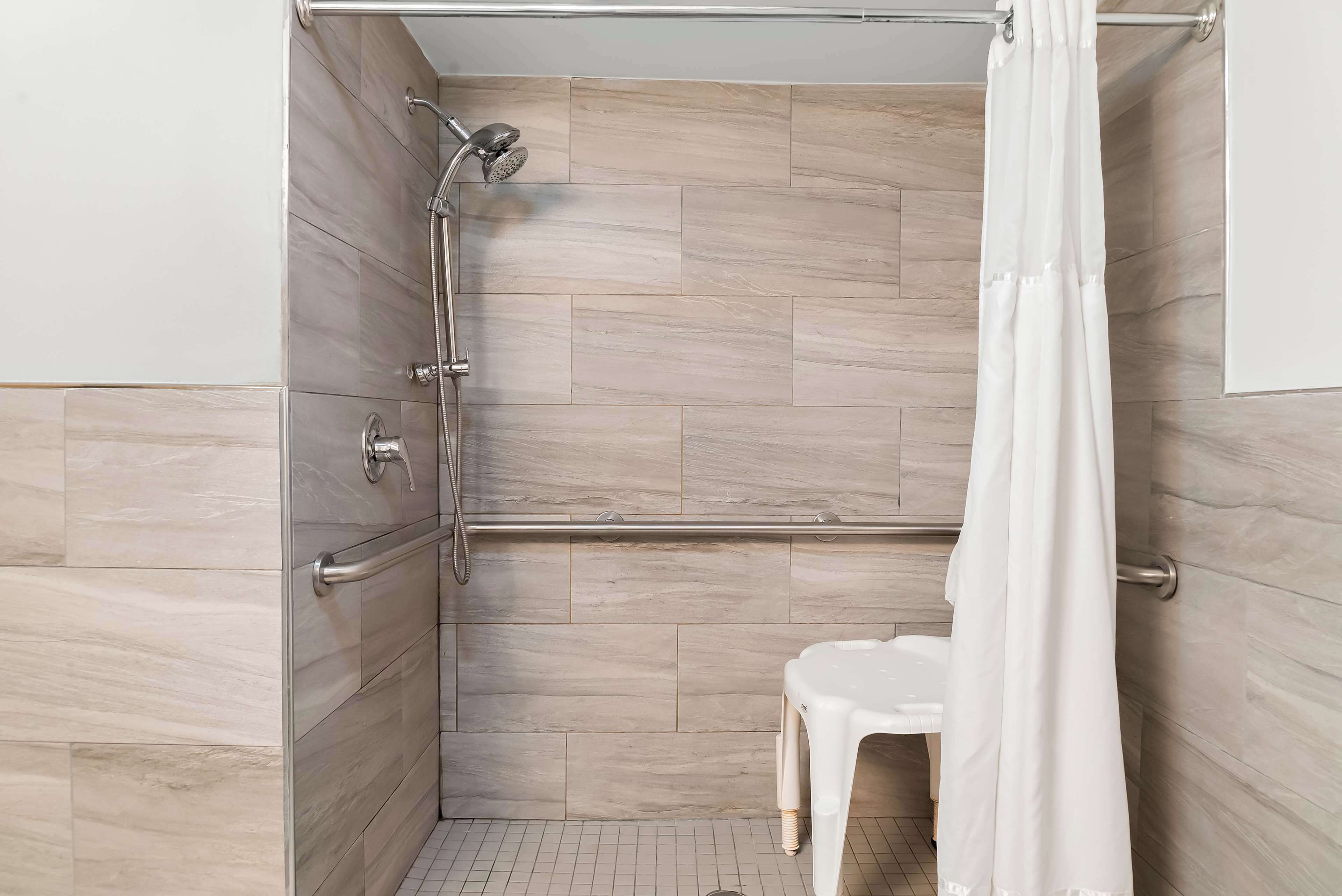 standard room, 1 queen bed, accessible, non smoking (roll in shower) | bathroom | free toiletries, hair dryer, towels, soap