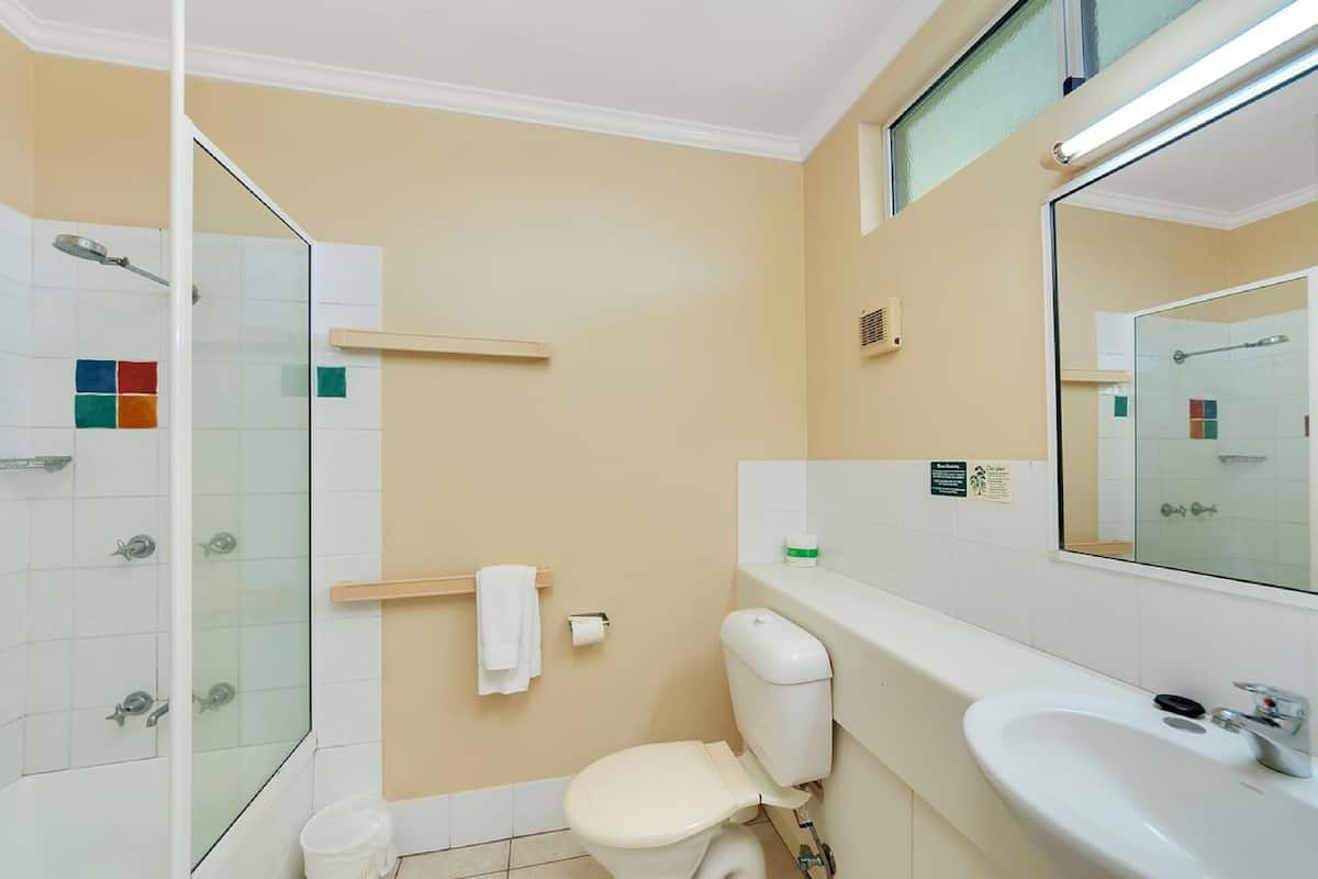 free toiletries, hair dryer, towels, toilet paper