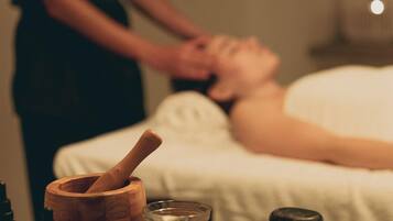 Outdoor treatment area, Turkish bath/hammam, body treatments, facials