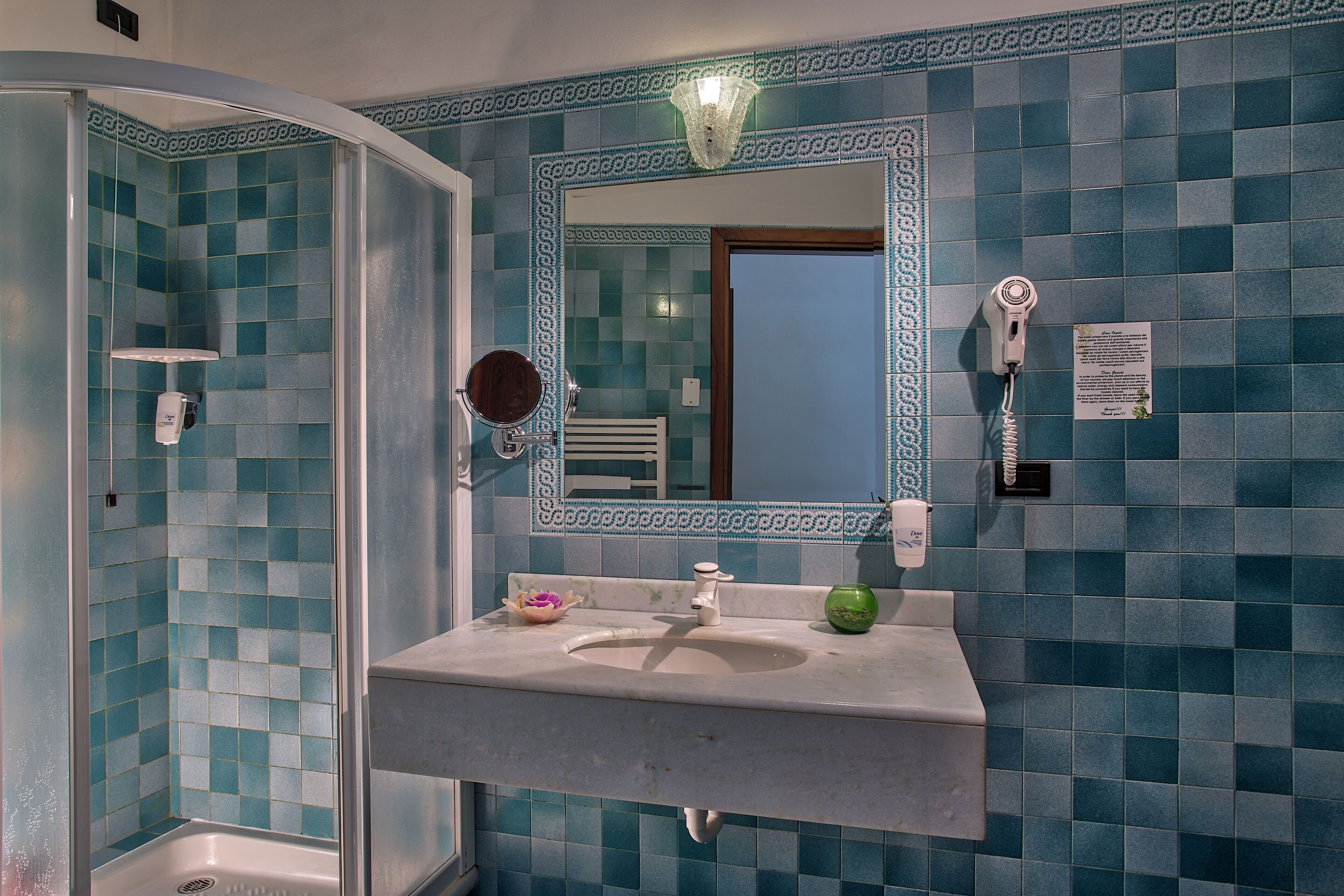 rainfall showerhead, hair dryer, bidet, towels