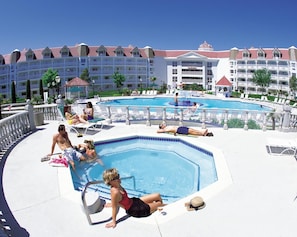Seasonal outdoor pool, open 10:00 AM to 6:00 PM, lifeguards on site