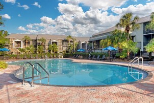 Outdoor pool, pool loungers