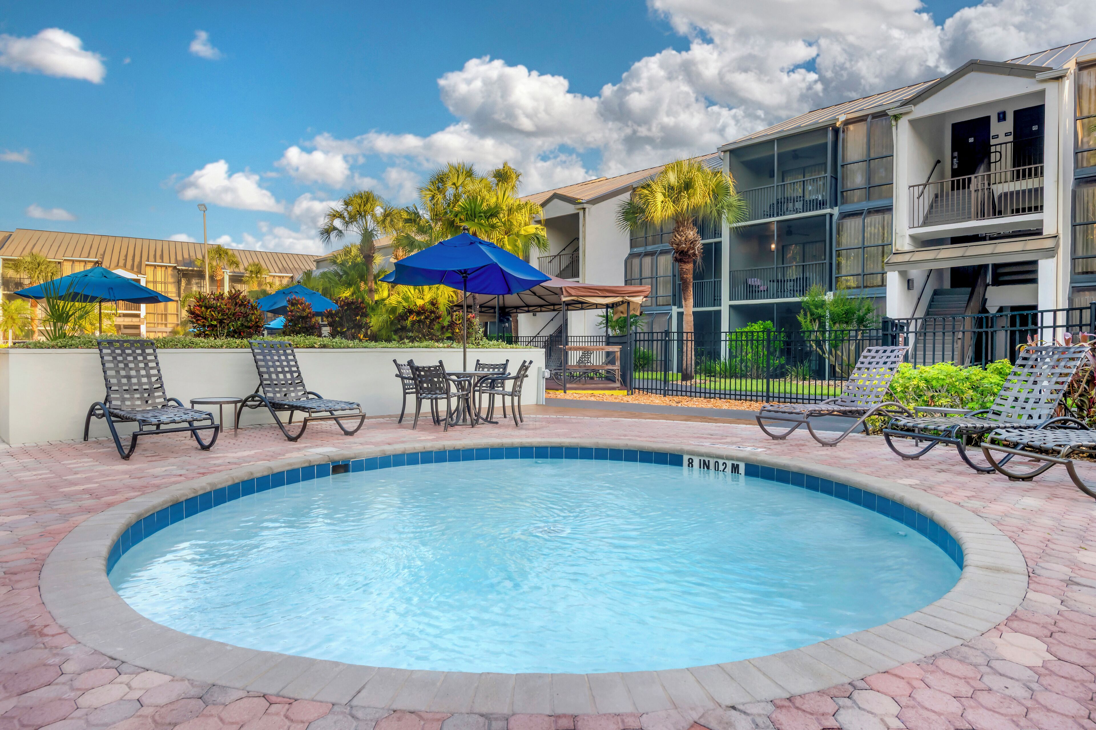 outdoor pool, pool loungers