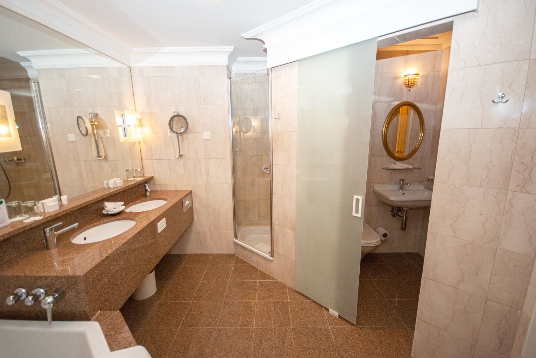 family two bedroom | bathroom | separate bathtub and shower, free toiletries, hair dryer, bathrobes