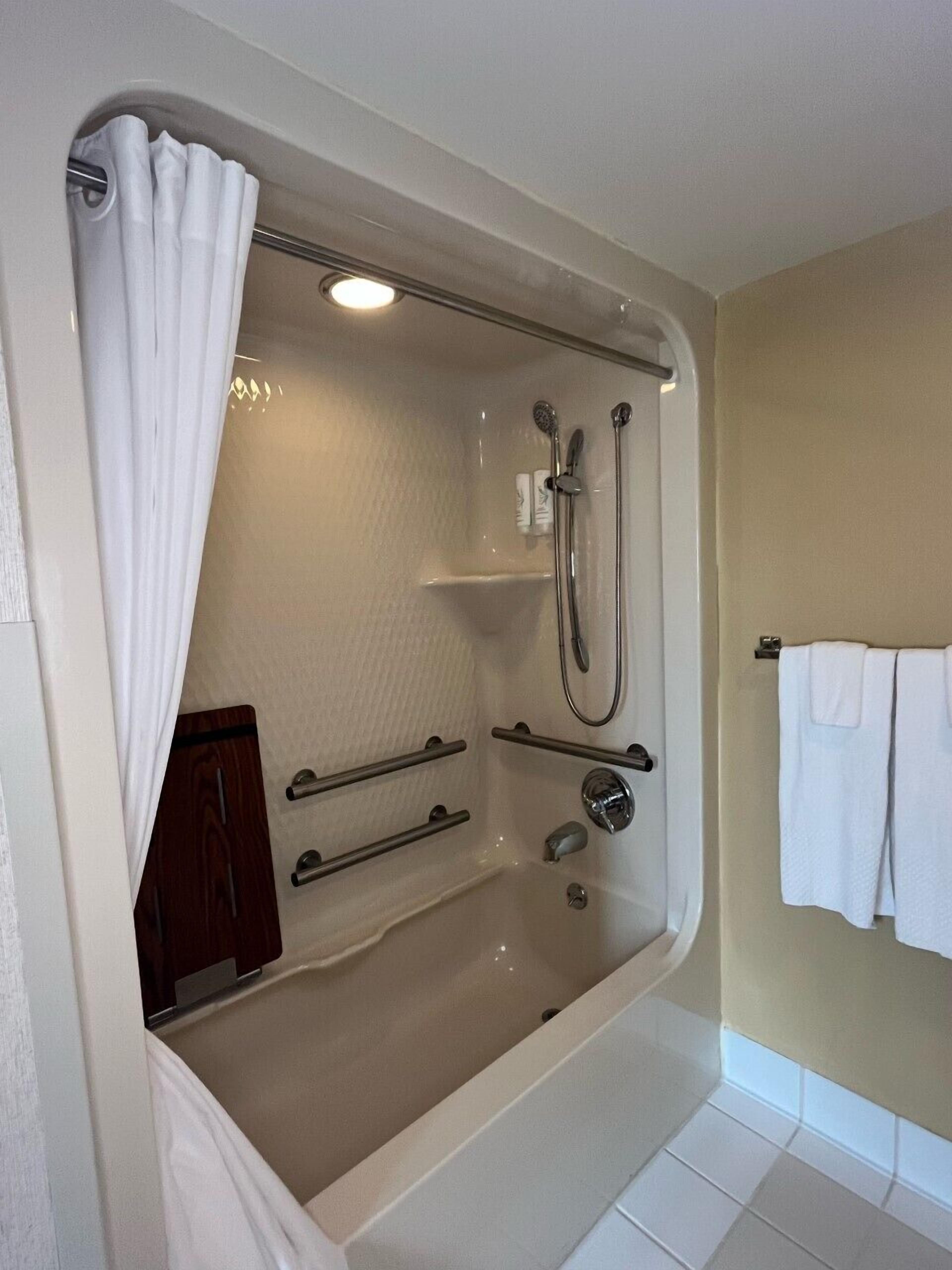 room, 1 king bed, accessible, non smoking | bathroom | shower, free toiletries, hair dryer, towels