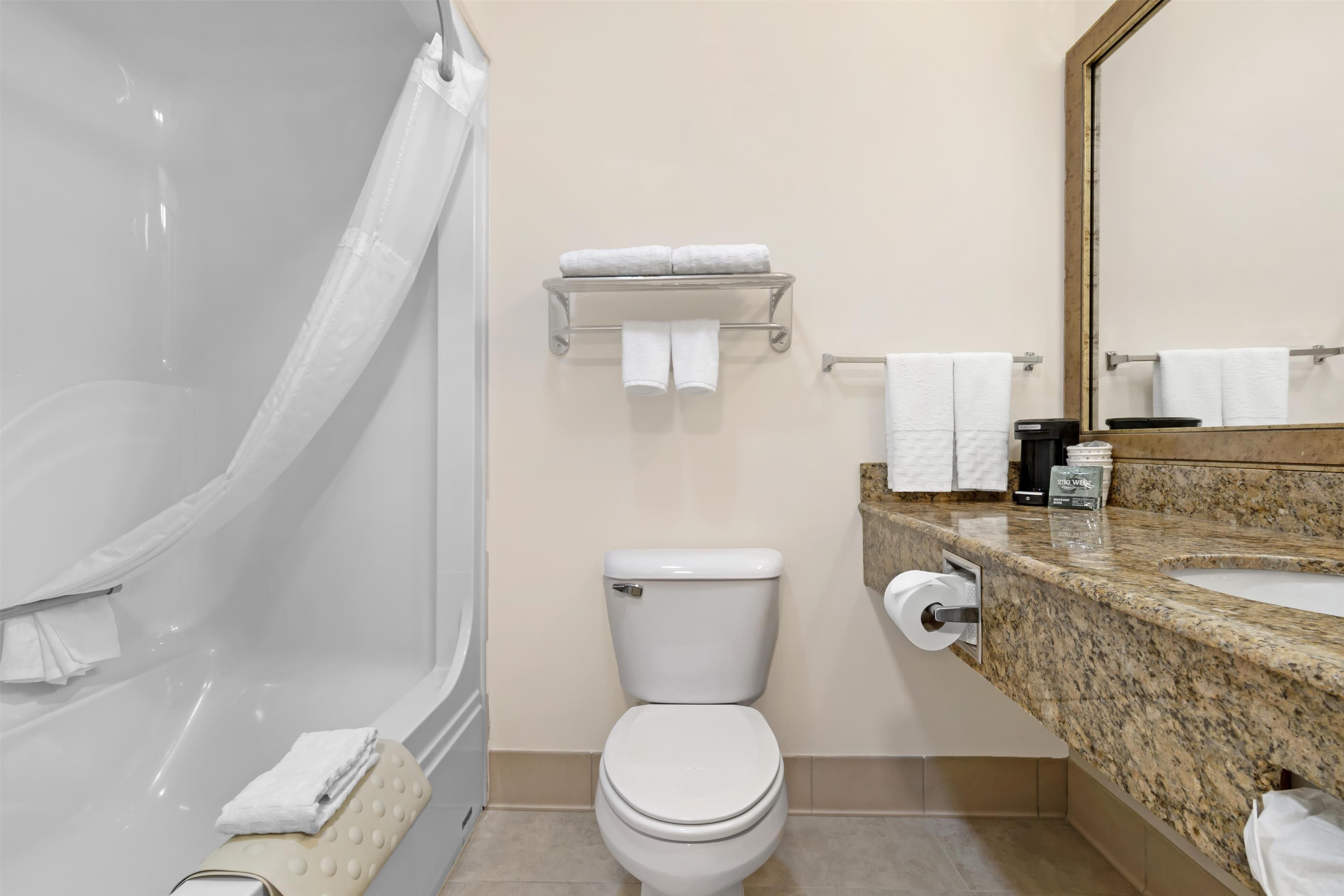 free toiletries, hair dryer, towels