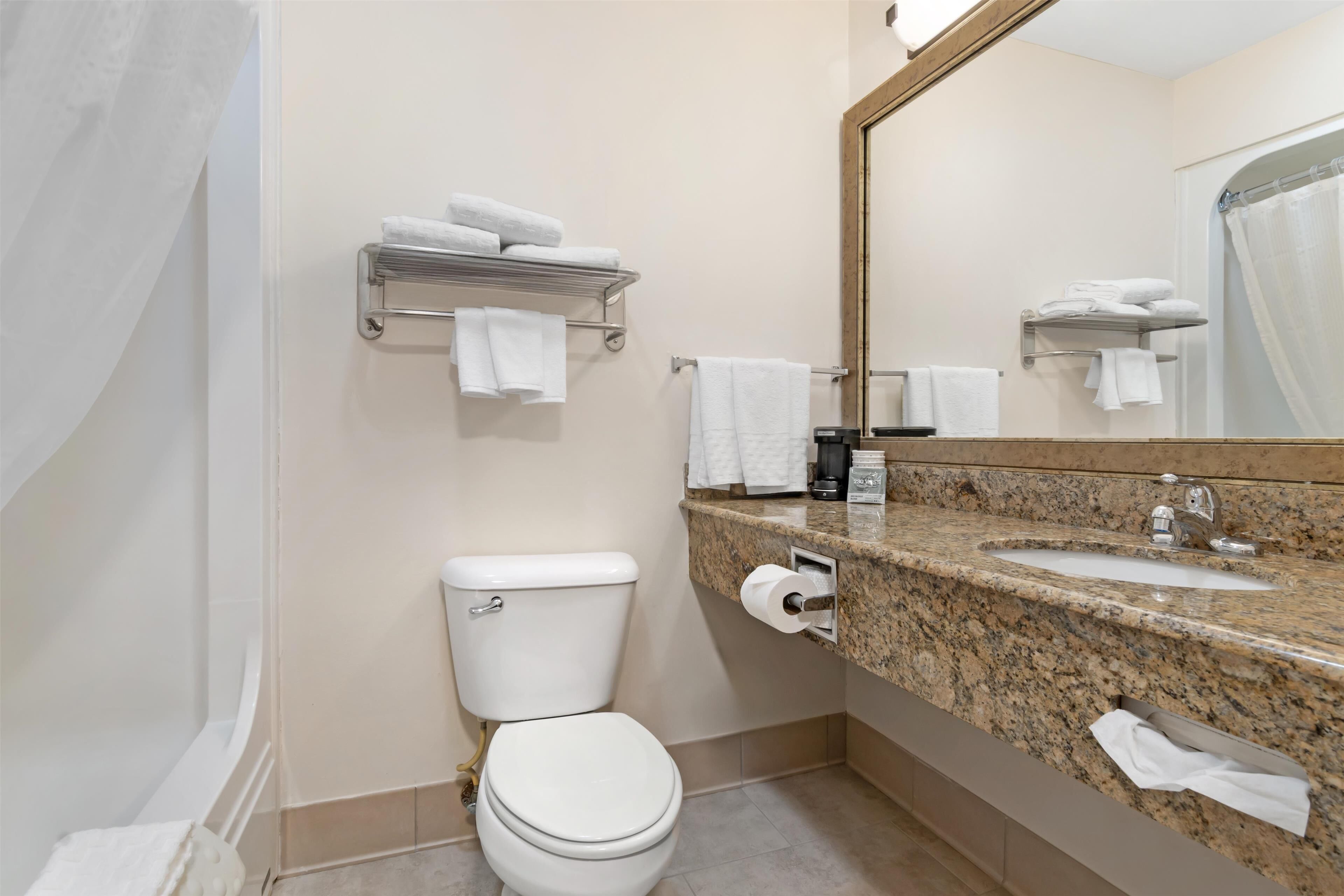 free toiletries, hair dryer, towels